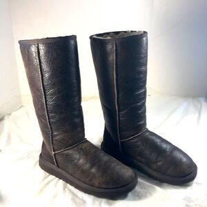 UGG Australia Women’s Classic Tall Brown Leather Bomber Sheepskin Lined Boots